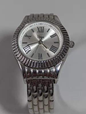 Vivani Silver Tone Dial Round Case Open Cuff Hinge Bracelet Band Watch 6 Inch • $17.49