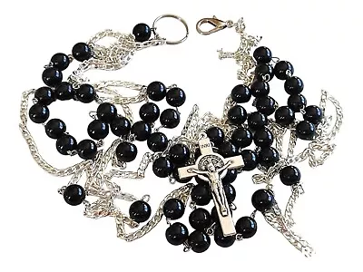 Habit Rosary Chaplet Black Beads Obsidian Waist Wall Cross Crucifix Catholic  • $39.99