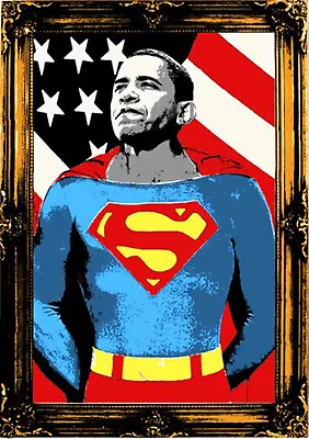 Mr Brainwash SUPERMAN Barack Obama Signed #d GOLD Screenprint Poster Banksy RARE • $3792.32