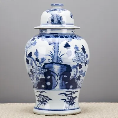 $240 • Buy Chinese Oriental Porcelain FLORAL TEMPLE JAR BLUE AND WHITE GINGER JAR 15.25 