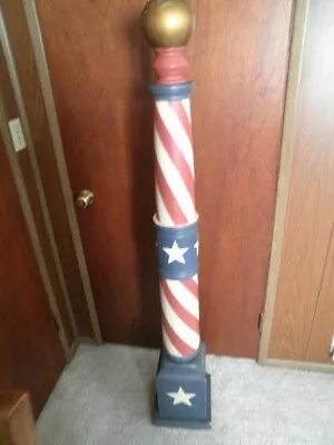 HUGE Antique Sidewalk Barber Pole 61  Solid Wood RED-WHITE-BLUE-Vintage HEAVY • $1950