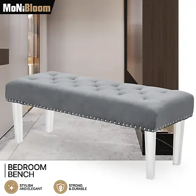 47  Grey Mid-Century Tufted Ottoman Seat Rectangle Footstool Bench Acrylic Foot • $138.99