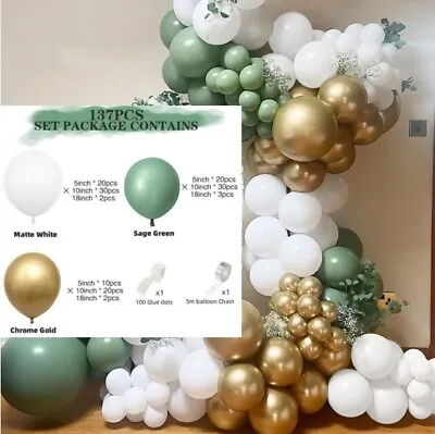 139X Sage Green Gold White Balloon Arch Garland Kit Wedding Birthday Party Decor • $21.59