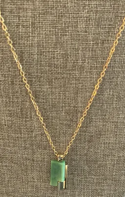 TRIFARI CROWN SIGNED Vintage SIMULATED JADE Gold Tone Modernist Chain NECKLACE • $26.99