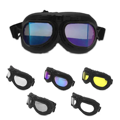 Retro Vintage Motorcycle Goggles Flying Eyewear Glasses Helmet ATV Black Frame • $9.46