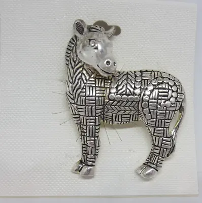 Vintage Smiling Zebra Brooch New On Card Pin Silver Tone 2  • $14.99