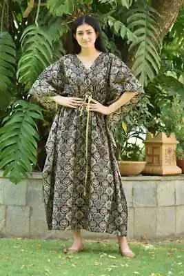 $46.49 • Buy Indian Kaftan Printed Cotton Caftan Night Dress Plus Size Women Long Beach Maxi