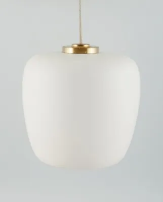 Fog & Mørup Pendant In Frosted Opal Glass With Brass Mounting. Mid 20th Century. • $590