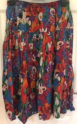 Vintage Liberty Plus Wool Floral Pleated Skirt 79cm/31in Long Elastic Waist • £35