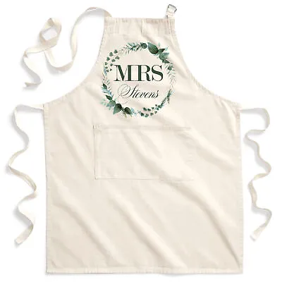 Unisex Greenery Mr & Mrs Cotton Apron Personalised Valentines Day Matching Gift • £19.87