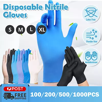 100-500PCS Black Nitrile Gloves Thick 5g Powder Free Industrial Medical Mechanic • $17.99