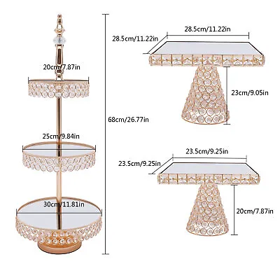 Crystal Gold Tower Plate Cupcake Stand 3-Tier Wedding Cake Dessert Display Plate • $89