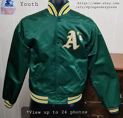 MLB Oakland A's Baseball Vintage Green Satin Bomber Jacket Youth Sz M Diamond • $69.99