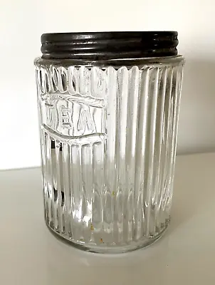 Vintage 5  Clear Ribbed Glass Tea Canister Jar With Lid • $17.99