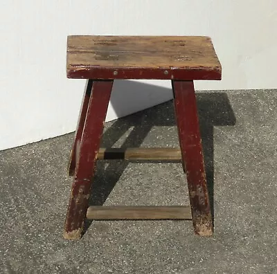 Vintage French Country Primitive Farmhouse Rustic Red Stool Bench • $295