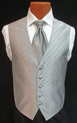 Mens Medium Platinum Silver Spectrum Fullback Tuxedo Vest Tie & Pocket Square M • $8.99