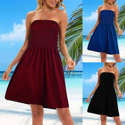 $23.99 • Buy Women Off Shoulder Strapless Sleeveless Tube Top Dress Soild Tunic Dresses