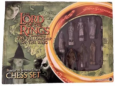 Lord Of The Rings Chess Set  Fellowship Ring Pewter Bronze Effect  W/Board  • £29.99