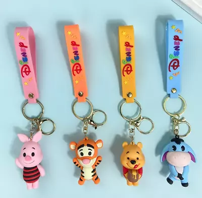 4 Styles New Disney Winnie Tigger 3D PVC Bags Hanger Pendant Keychains Key Rings • £4.79