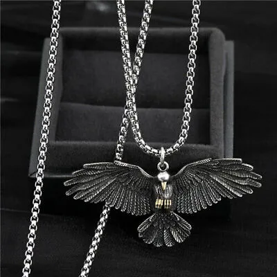 Women Men Hawk Eagle Pendant Necklace Stainless Steel Amulet Biker Jewelry • £4.79