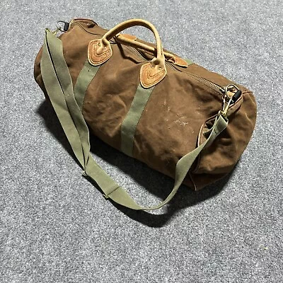 Vintage  LL Bean Canvas Leather Handles Travel Duffle Bag Brown • $99.95