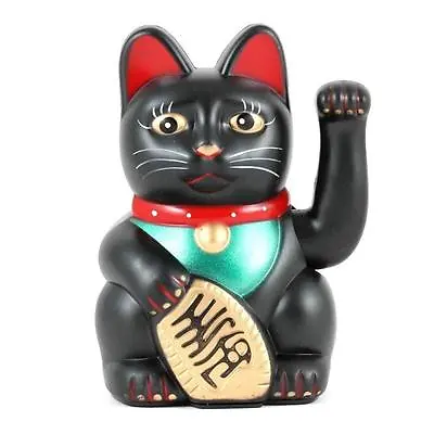 LUCKY BECKONING CAT 5  And 6  Waving Kitty Maneki Neko Gold White Black Wealth • $11.95