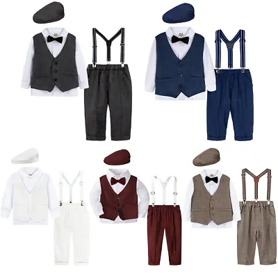 Boys Boys Wedding Formal Outfits Toddler Christening Suit Pants Set Easter Beret • £20.99