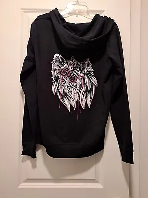 Metal Mulisha Dripping Roses Goth Graphic Back Women's Black Hoodie Size L • $36
