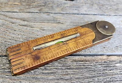 $25 • Buy Vintage Rabone No 1190 Boxwood Folding Rule W/ Brass Spirit Level Protractor 24 