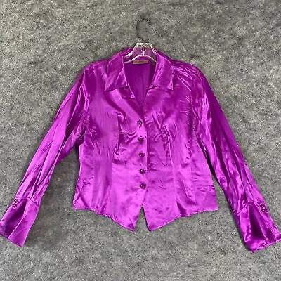 Vintage I.e. Petite Silk Satin Blouse Women's Size 10P Purple Button Up • $21.97