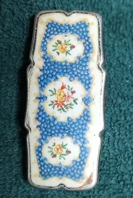 Vintage Lipstick Holder With Mirror Floral Design Gold Tone And Blue • $4.98