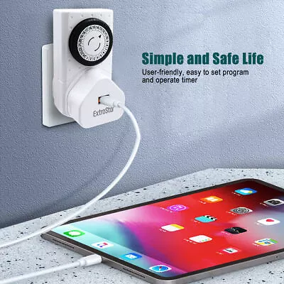 24 Hour Plug In Timer Switch Kitchen Bedroom Mobile Electronic Socket Extension • £8.29