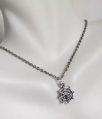 Spider Web Necklace Stainless Steel Chain 18 Inch Grunge Gothic Halloween Punk • $5.49