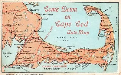 Vintage Postcard Come Down On Cape Cod Auto Map Massachusetts MA A. Dickerman • $15.99