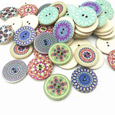 DIY Round Mixed Pattern Wooden Buttons Sewing Scrapbooking Decorative 25mm • $5.21