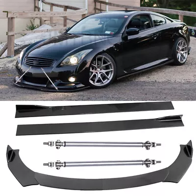 For Infiniti G37 G35 Q60 Front Bumper Lip Splitter + Side Skirts + Strut Rods • $179.69