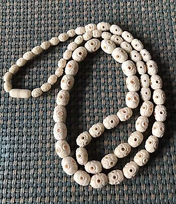 Vintage Faux Carved Ivory Graduating Necklace 30’’ • $16