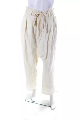 Maurie & Eve Women's Cotton Tie Waist Drop Crotch Pants Beige Size 10 • $42.69