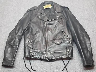 Vintage Perfecto Schott Motorcycle Jacket Mens 40 Black Leather Collared Lace Up • $429.99