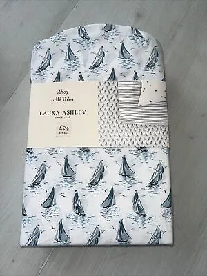 LAURA ASHLEY AHOY 100% COTTON 2 X FITTED SHEETS SET BEDDING Single  ⛴️boat • £14.99