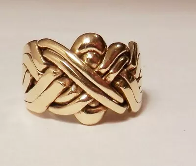 Wide & Heavy 8 Band 14K Yellow Gold Unisex Puzzle Ring Size 11 Knot Design • $1299