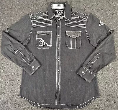 Affliction Western Shirt Mens L Black Premium Embroidered L/S Button Up Epaulets • $24.95