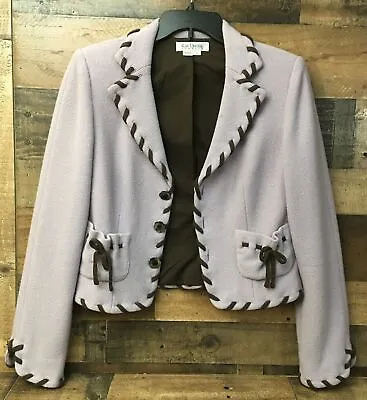 Women’s Designer Wool Blend Jacket Lavender Whip Stitch Button Up Lace Size 8 • $29.74