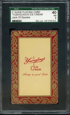 C. 1930's Playing Card Yuengling's Ice Cream Jack Of Spades Sgc Vg 40 / 3 Ns • $100