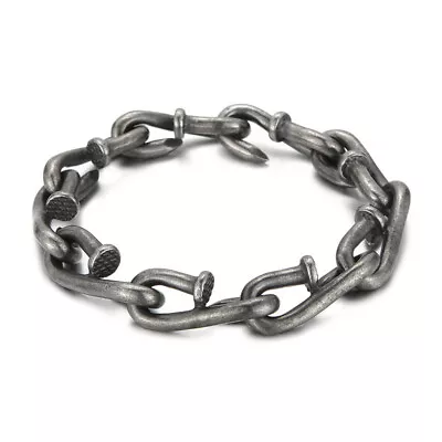 12mm 8.66'' Black Stainless Steel Nail Hook Chain Bracelet Jewelry For Mens Boy • $15.99