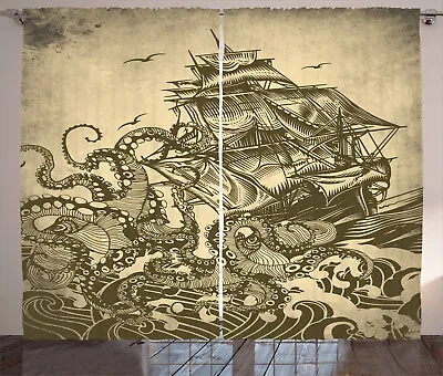 Nautical Curtains Retro Ship Octopus Theme • £47.99