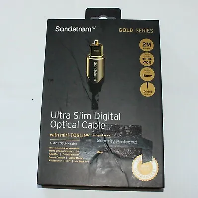 Sandstrom Ultra Slim Digital Optical Audio Cable 2m With Mini TOSLINK Adapters • £19.99