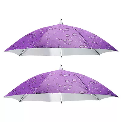 Umbrella Hat 30Inch Hands Free Headband Umbrella Sun Rain Caps Raindrop Purple • £18.05