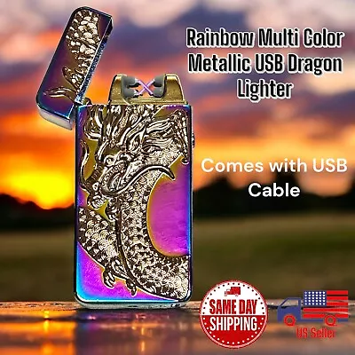 USB Multi Color Metal Dragon Rechargeable Lighter Windproof Dual Arc Flame  • $12.99