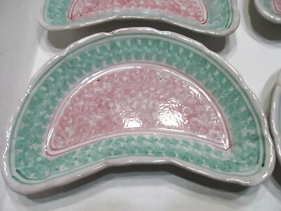  Solimene Vietri Campagna 4 Crescent Shaped Dishes -pink Green Splatter Italy   • $34.99